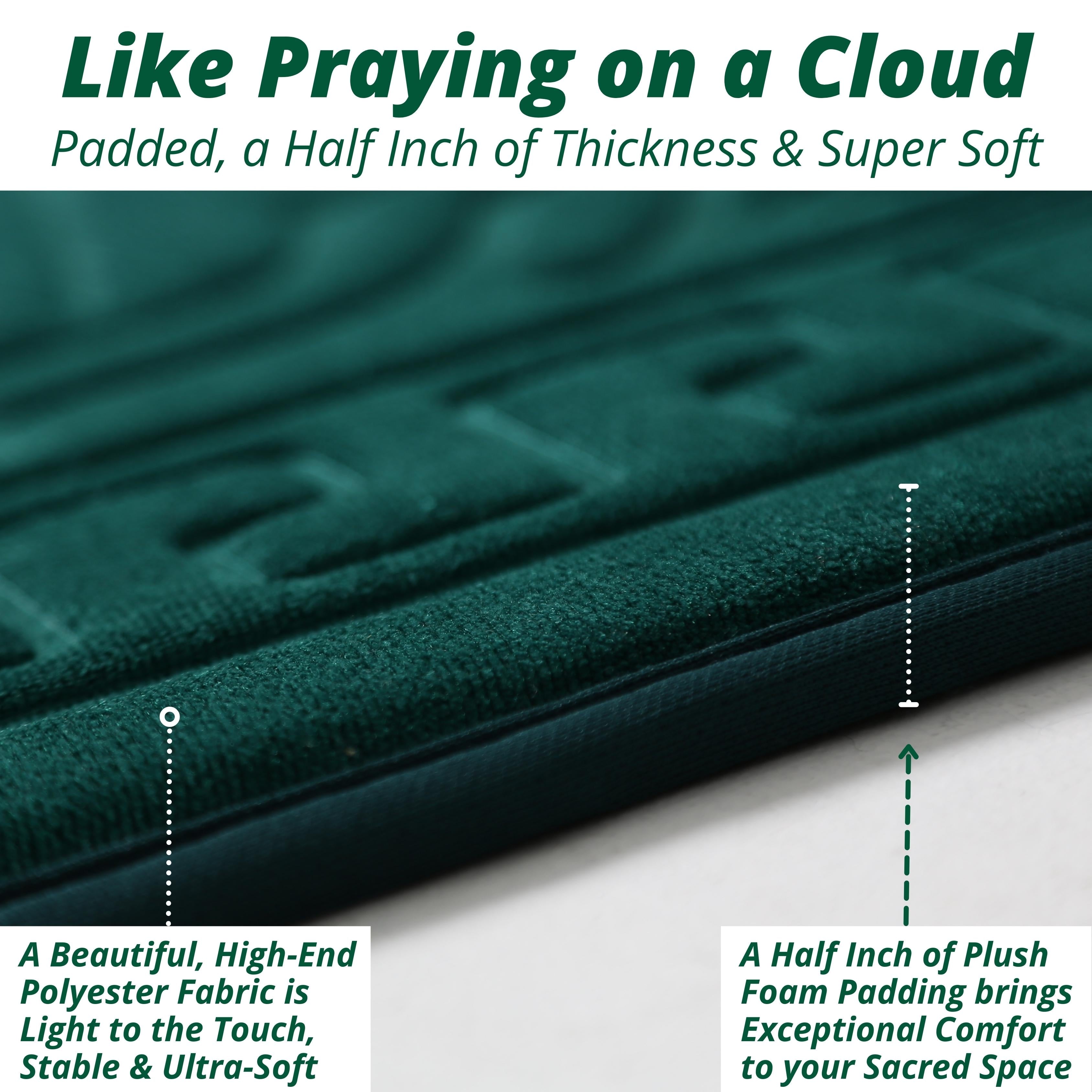 The Padded Prayer Rug in Paradise Green, with 0.5" of Ultra-Soft Thick Foam