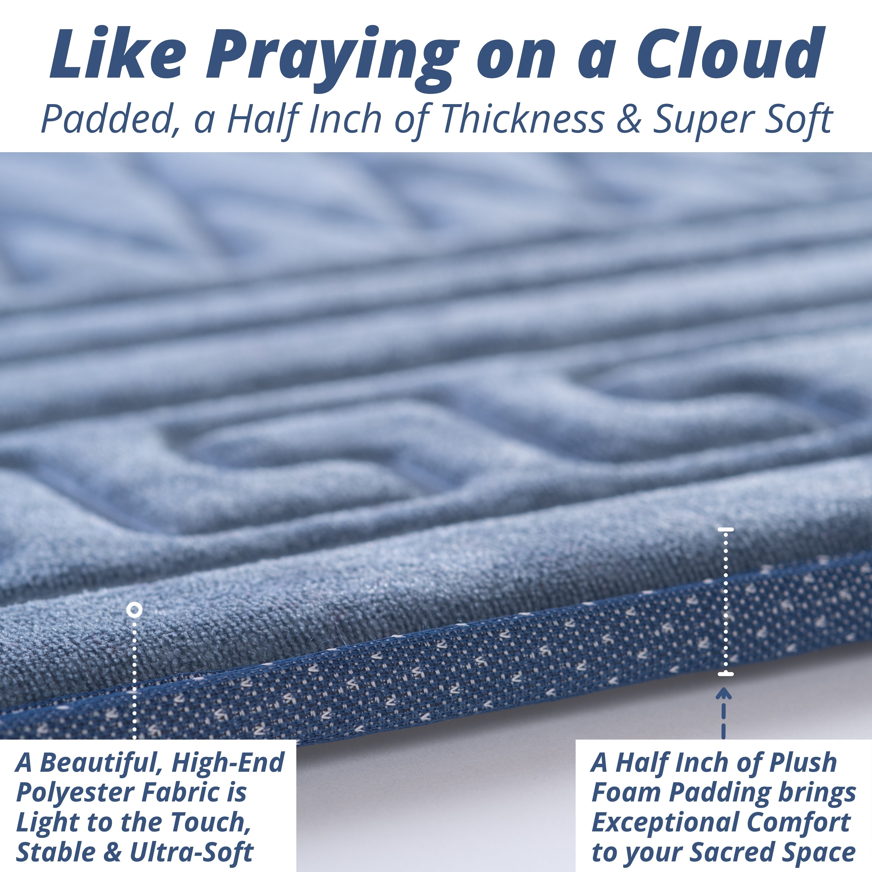 The Padded Prayer Rug in Pastel Indigo, with 0.5" of Ultra-Soft Thick Foam