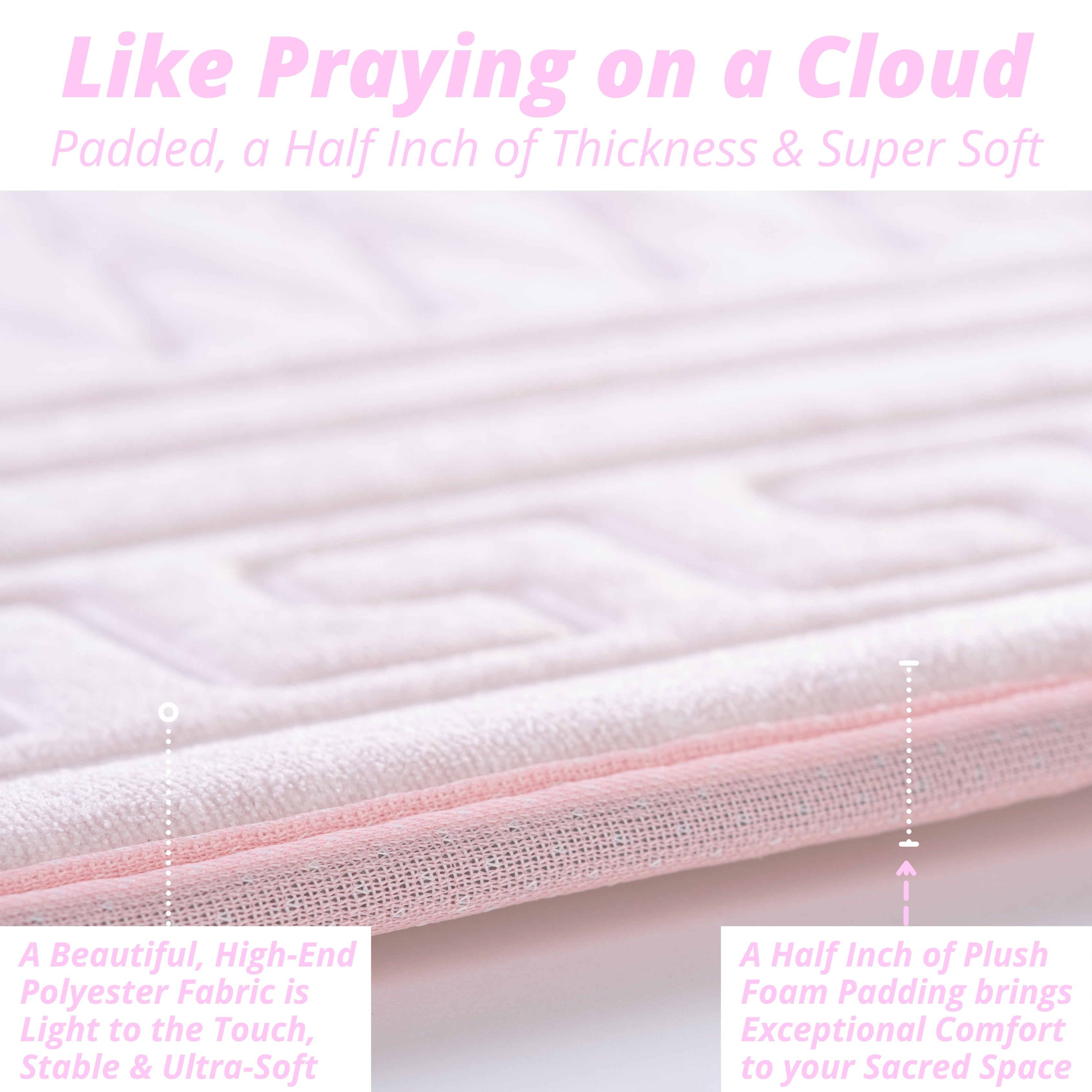 The Padded Prayer Rug in Powder Pink, with 0.5" of Ultra-Soft Thick Foam