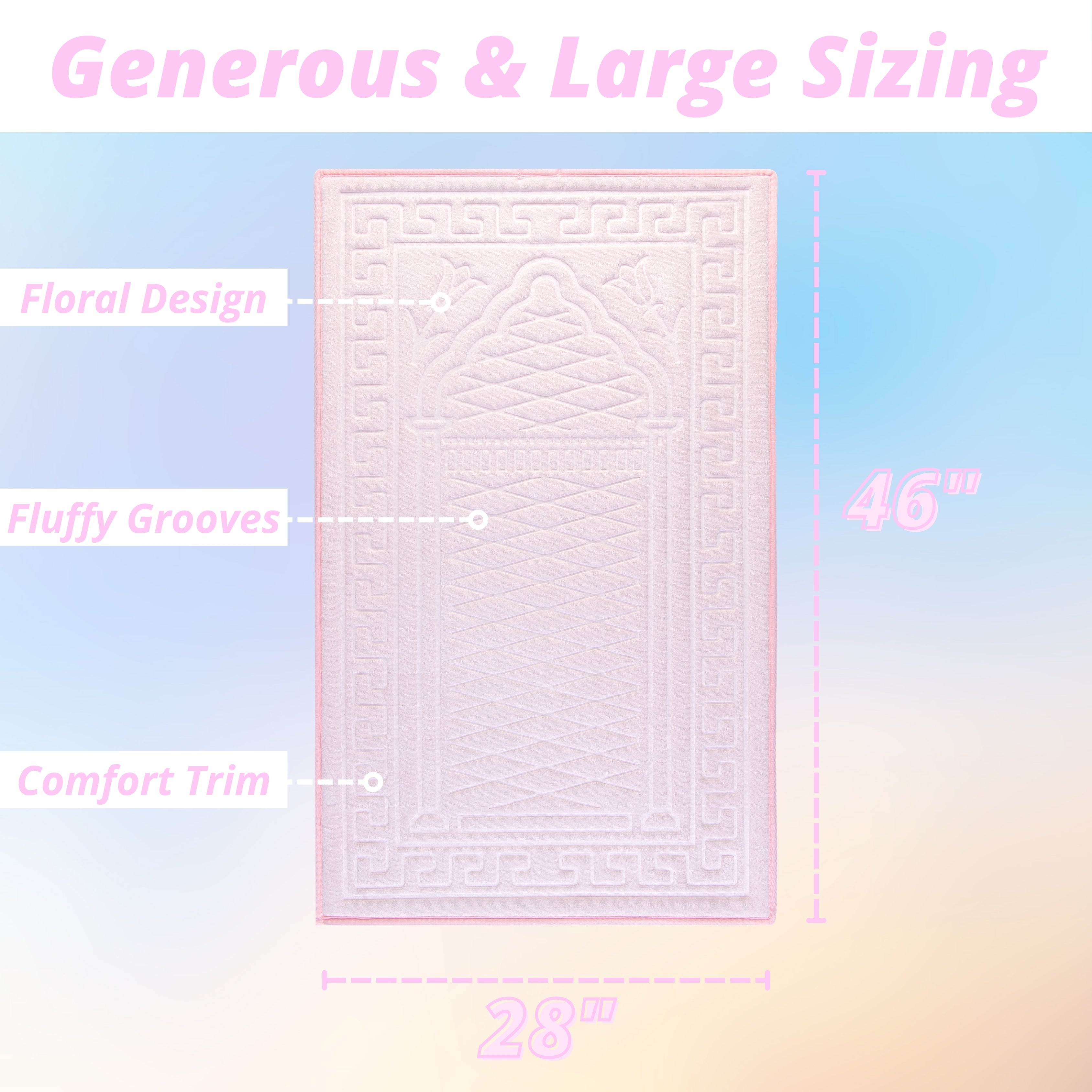 The Padded Prayer Rug in Powder Pink, with 0.5" of Ultra-Soft Thick Foam