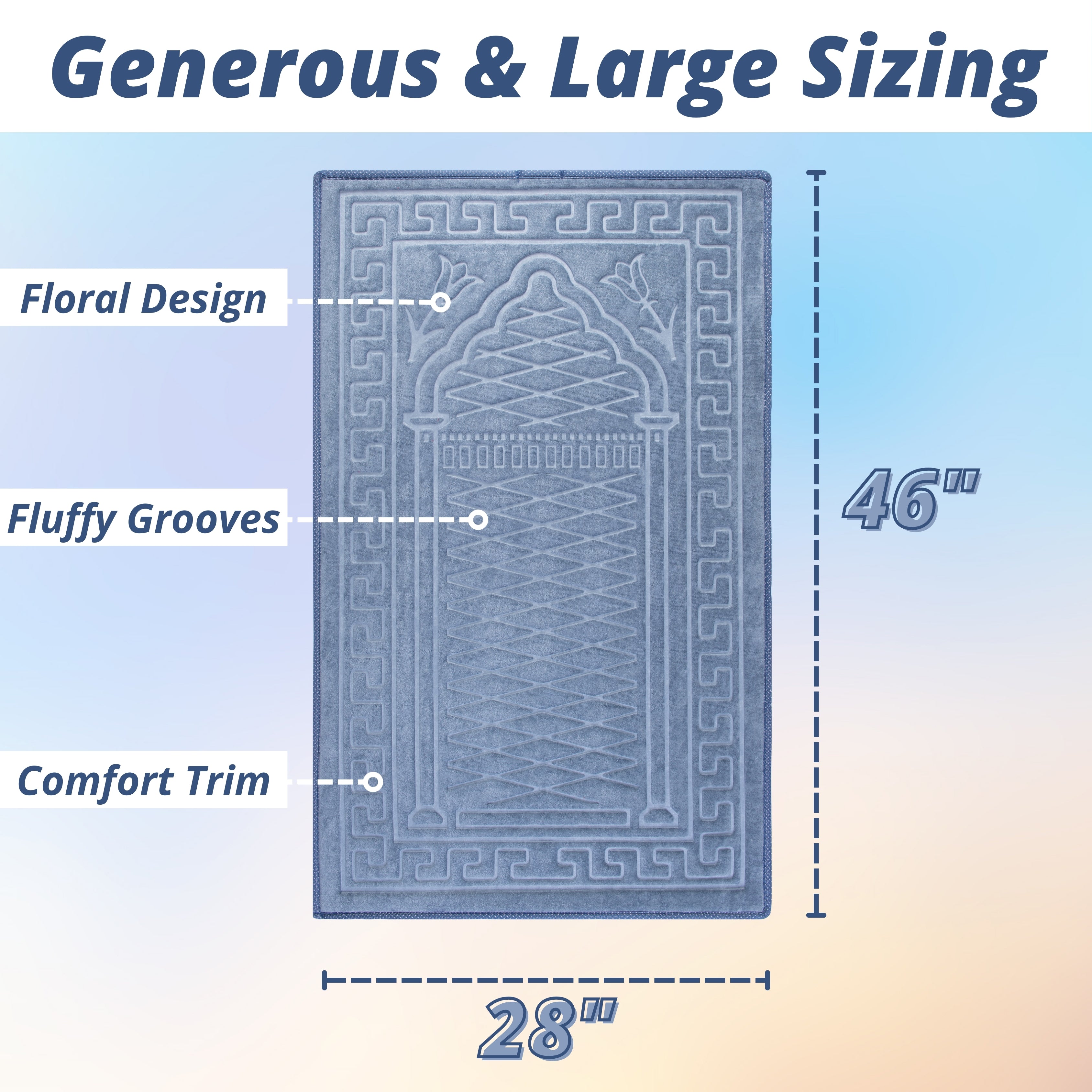 The Padded Prayer Rug in Pastel Indigo, with 0.5" of Ultra-Soft Thick Foam