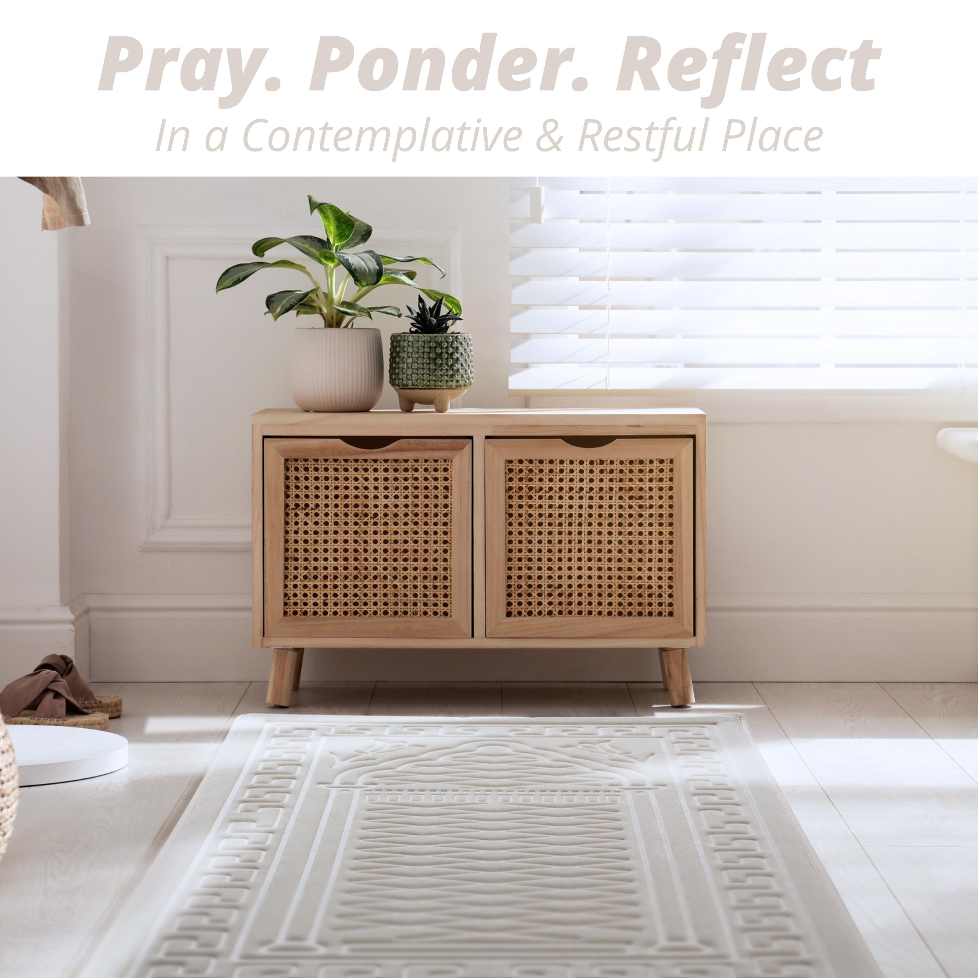 The Padded Prayer Rug in Silk Cream, with 0.5" of Ultra-Soft Thick Foam